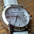  Shop Authentic Burberry The City White Dial White Leather Strap Watch for Women - BU9128 - Luxxuri