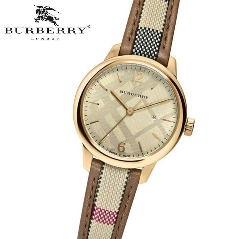  Shop Authentic Burberry The Classic Gold Dial Brown Leather Strap Watch for Women - BU10114 - Luxxuri