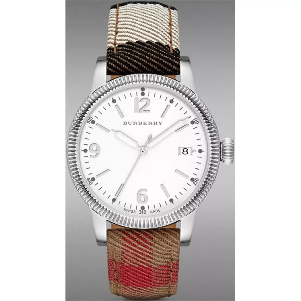  Shop Authentic Burberry Utilitarian White Dial Multicolor Leather Strap Watch for Women - BU7824 - Luxxuri