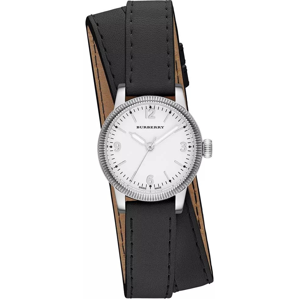  Shop Authentic Burberry Utilitarian White Dial Black Leather Strap Watch for Women - BU7845 - Luxxuri