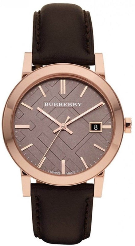  Shop Authentic Burberry The City Grey Dial Brown Leather Strap Unisex Watch - BU9755 - Luxxuri
