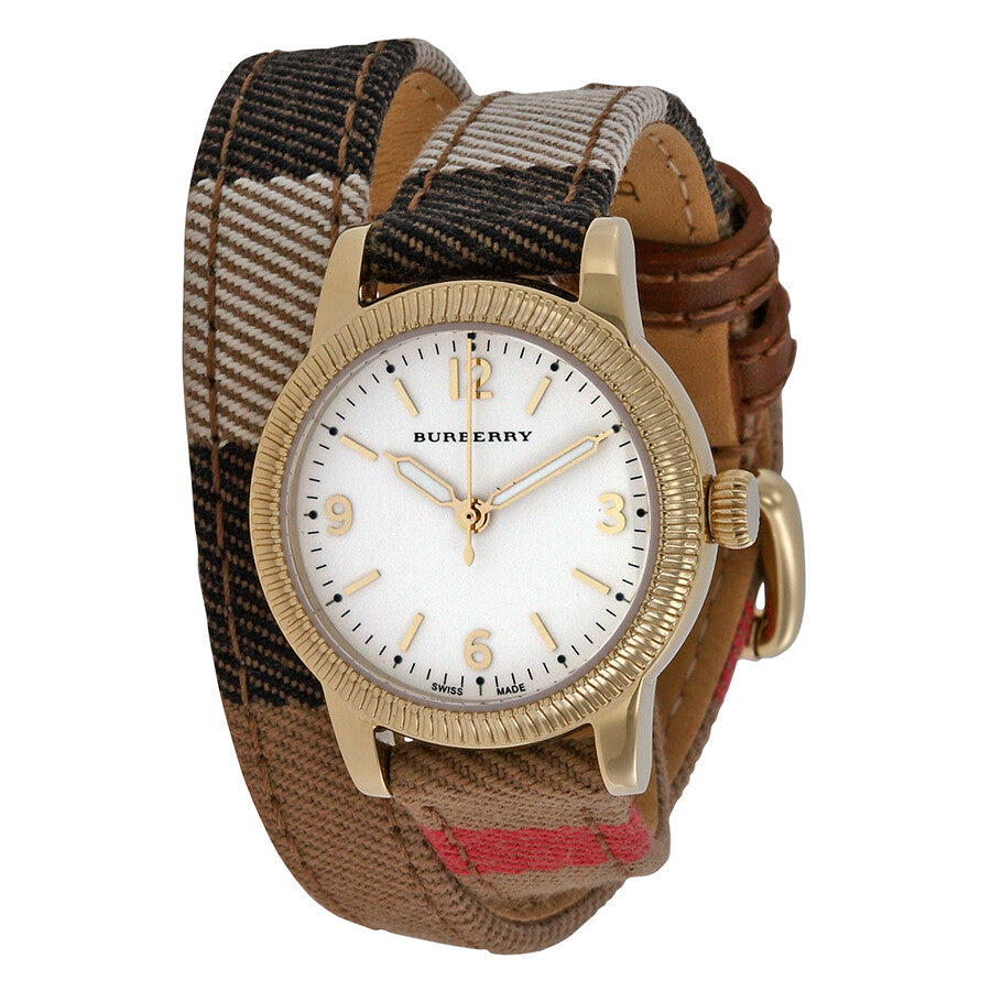  Shop Authentic Burberry Utilitarian White Dial Multicolor Leather Strap Watch for Women - BU7851 - Luxxuri