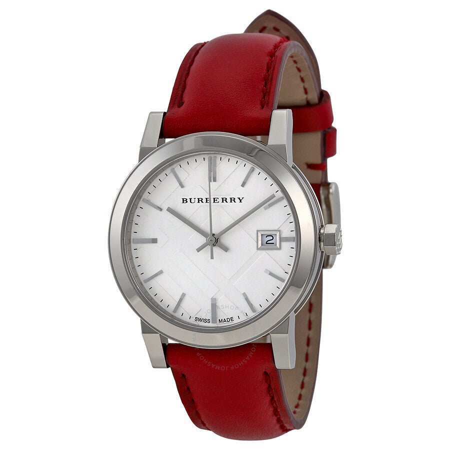  Shop Authentic Burberry The City Silver Dial Red Leather Strap Watch for Women - BU9129 - Luxxuri