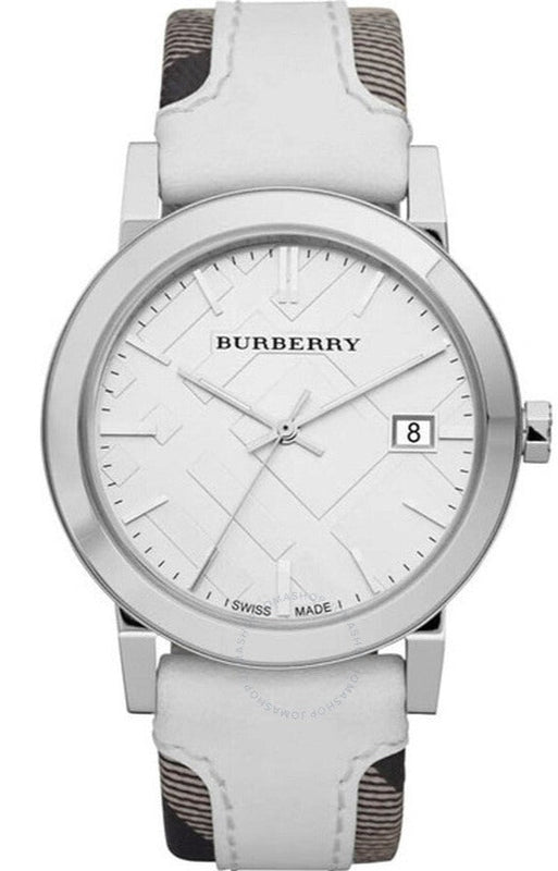  Shop Authentic Burberry The City Silver Dial White Leather Strap Watch for Women - BU9019 - Luxxuri