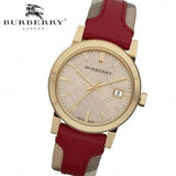  Shop Authentic Burberry Heritage Nova Gold Dial Haymarket Red Leather Strap Watch for Women - BU9111 - Luxxuri