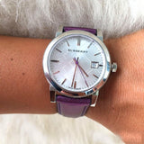  Shop Authentic Burberry The City Silver Dial Purple Leather Strap Watch for Women - BU9122 - Luxxuri