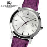  Shop Authentic Burberry The City Silver Dial Purple Leather Strap Watch for Women - BU9122 - Luxxuri