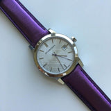  Shop Authentic Burberry The City Silver Dial Purple Leather Strap Watch for Women - BU9122 - Luxxuri