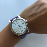  Shop Authentic Burberry The City Silver Dial Purple Leather Strap Watch for Women - BU9122 - Luxxuri