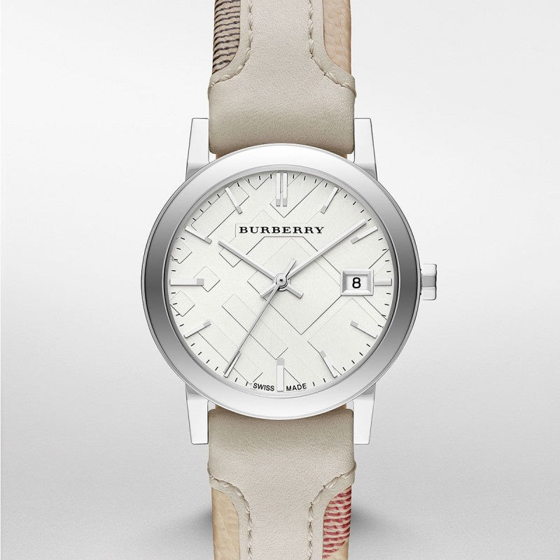 Shop Authentic Burberry The City White Dial Beige Leather Strap Watch for Women - BU9132 - Luxxuri
