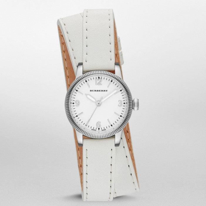  Shop Authentic Burberry Utilitarian White Dial White Leather Strap Watch for Women - BU7846 - Luxxuri