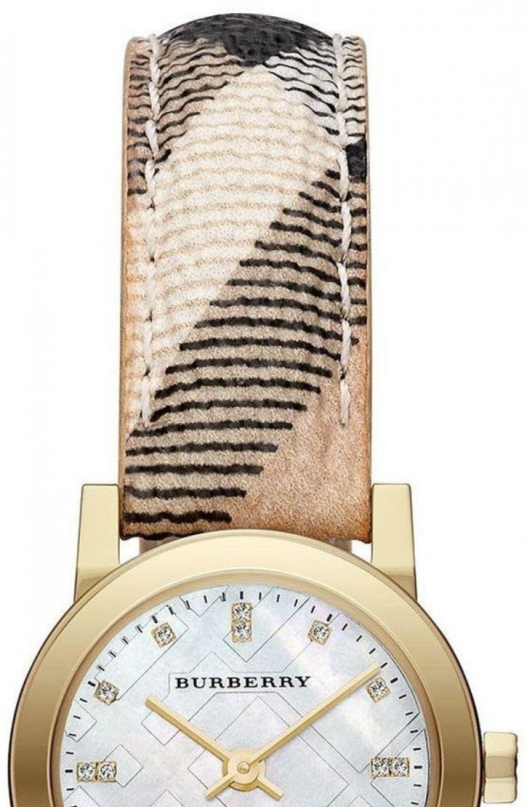  Shop Authentic Burberry The City Diamonds Mother of Pearl Dial Brown Leather Strap Watch for Women - BU9226 - Luxxuri