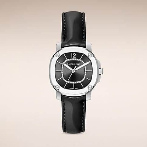  Shop Authentic Burberry The Britain Diamonds Black Dial Black Leather Strap Watch for Women - BBY1809 - Luxxuri