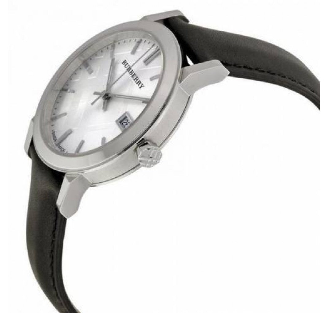  Shop Authentic Burberry The City White Dial Black Leather Strap Watch for Women - BU9206 - Luxxuri