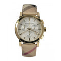  Shop Authentic Burberry The City White Dial Haymarket Beige Leather Strap Watch for Women - BU9752 - Luxxuri