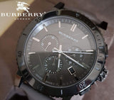  Shop Authentic Burberry The City Chronograph Ion Plated Grey Dial Grey Leather Strap Watch for Men - BU9384 - Luxxuri