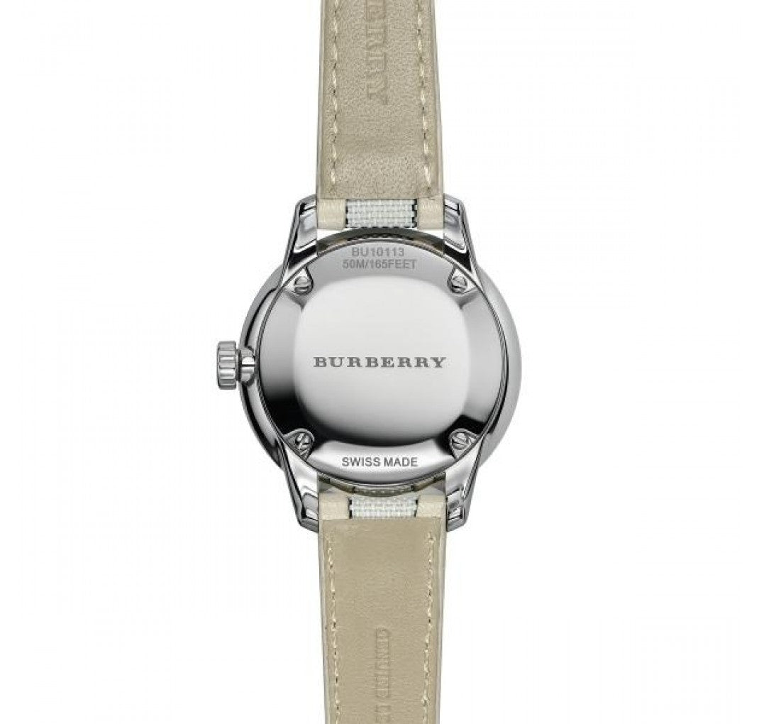  Shop Authentic Burberry The Classic Guilloche Silver Dial Grey Leather Strap Watch for Women - BU10113 - Luxxuri