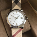  Shop Authentic Burberry The City Nova Silver Dial White Leather Strap Watch for Women - BU9022 - Luxxuri