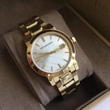  Shop Authentic Burberry The City White Dial Gold Steel Strap Watch for Women - BU9103 - Luxxuri