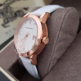  Shop Authentic Burberry The City Diamonds White Dial White Leather Strap Watch for Women - BU9130 - Luxxuri