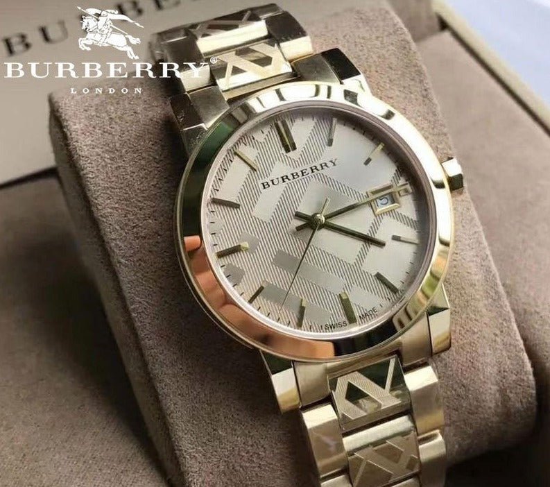  Shop Authentic Burberry The City Gold Dial Gold Steel Strap Watch for Women - BU9145 - Luxxuri