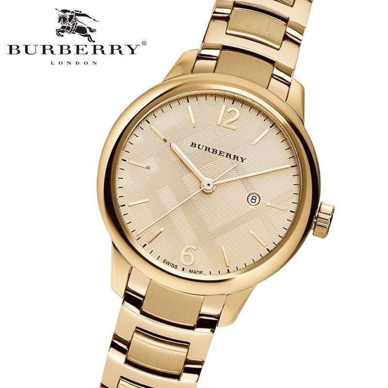  Shop Authentic Burberry The Classic Champagne Dial Gold Steel Strap Watch for Women - BU10109 - Luxxuri