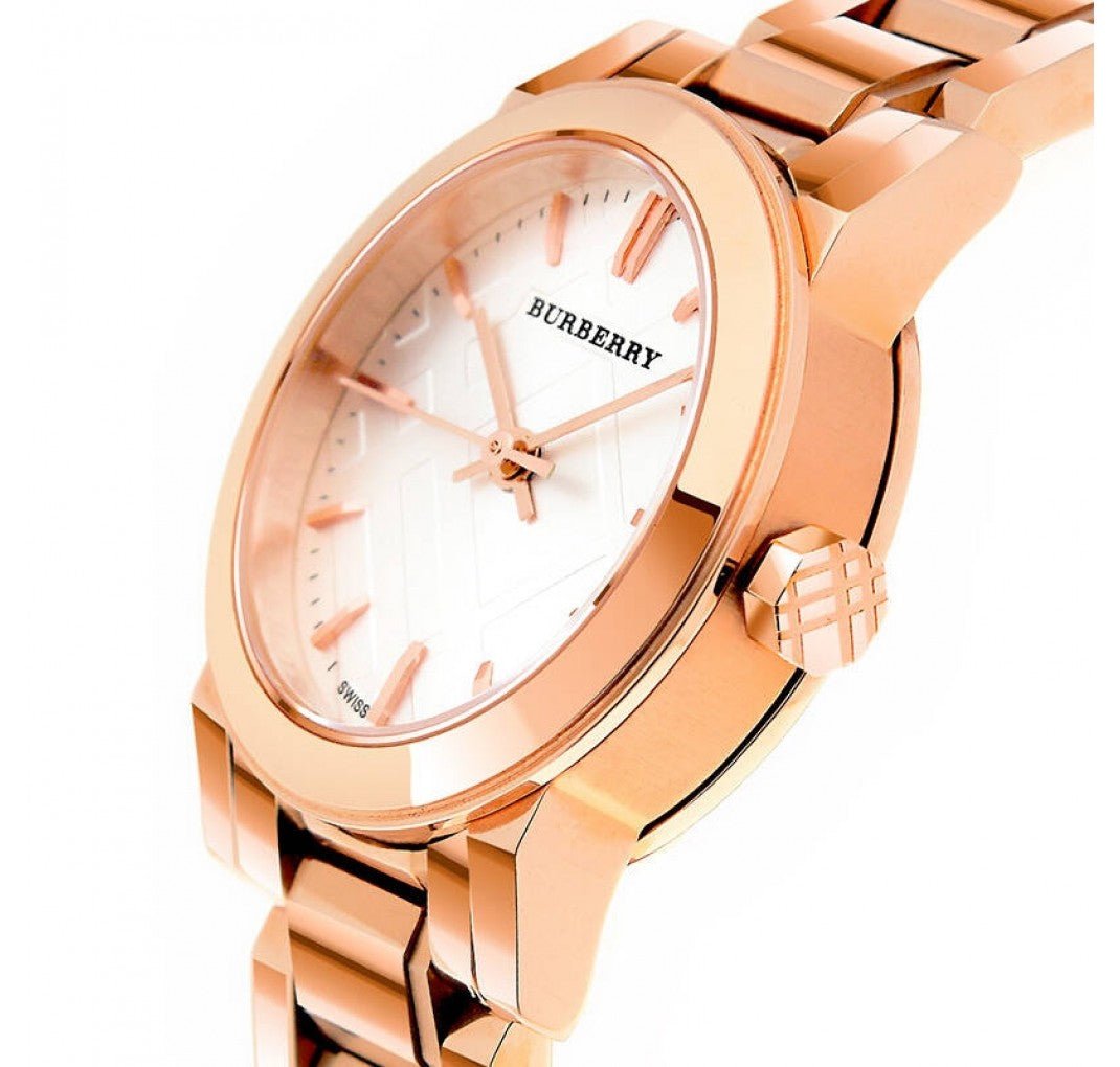  Shop Authentic Burberry The City White Dial Rose Gold Steel Strap Watch for Women - BU9204 - Luxxuri