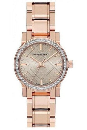  Shop Authentic Burberry The City Diamonds Rose Dial Rose Gold Steel Strap Watch for Women - BU9225 - Luxxuri