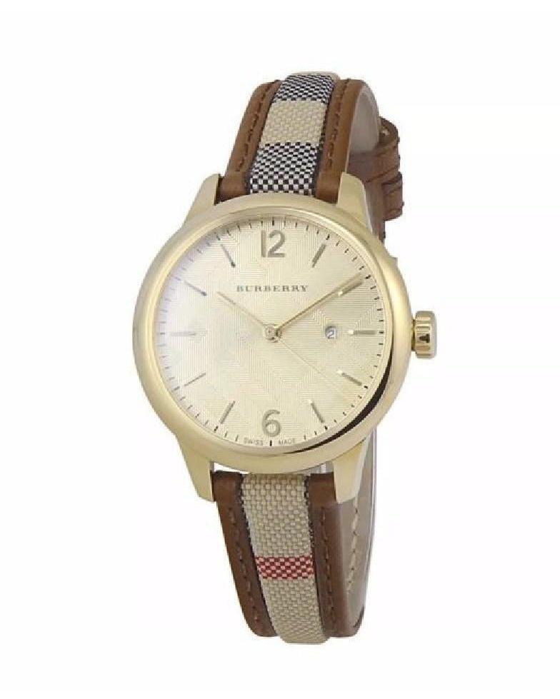  Shop Authentic Burberry The Classic Gold Dial Brown Leather Strap Watch for Women - BU10114 - Luxxuri