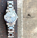  Shop Authentic Burberry The City Diamonds Mother of Pearl Dial Silver Steel Strap Watch for Women - BU9224 - Luxxuri