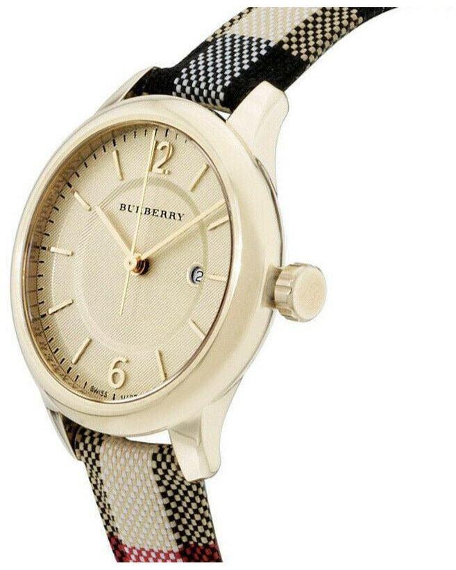 Burberry Classic Champagne Gold Dial Horseferry Leather Strap Watch for Women - BU10104