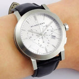  Shop Authentic Burberry The City Chronograph White Dial Black Leather Strap Watch for Men - BU9355 - Luxxuri