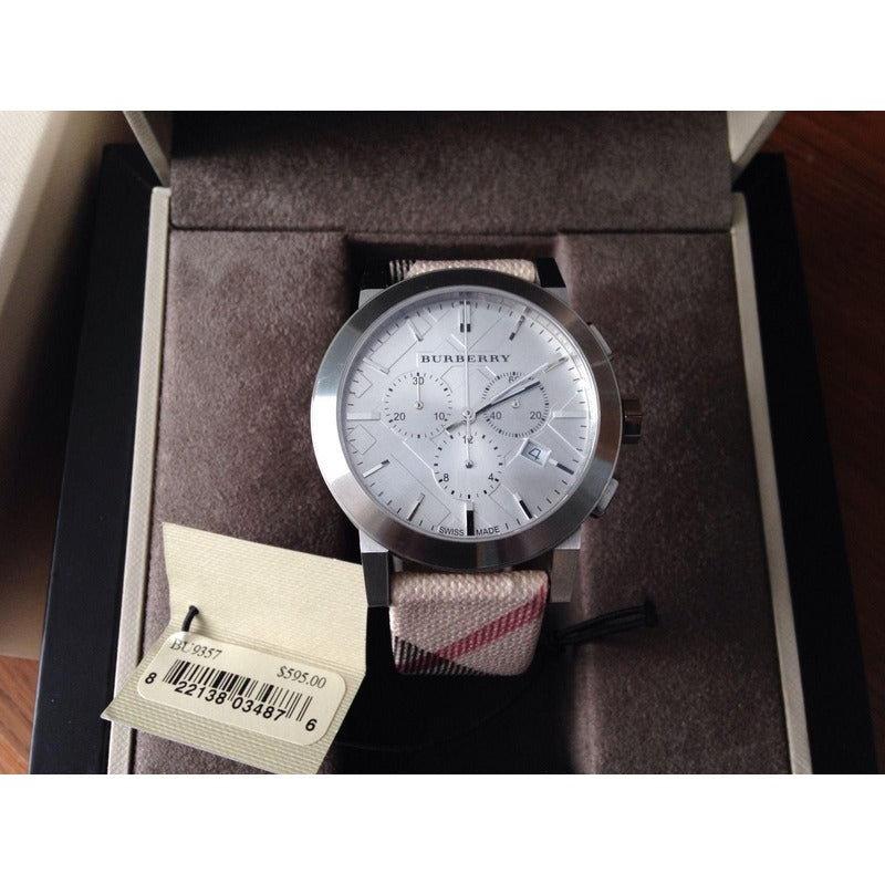Burberry The City Nova White Dial Checked Brown Leather Strap Watch for Men - BU9357