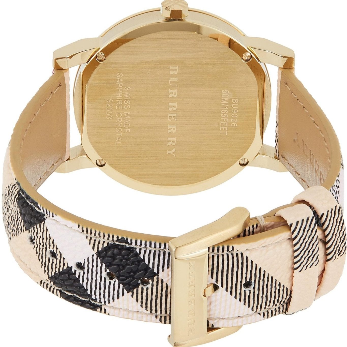  Shop Authentic Burberry The City Gold Dial Haymarket Brown Leather Strap Watch for Women - BU9219 - Luxxuri