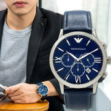  Shop Authentic Emporio Armani Giovanni T Bar Chronograph Quartz Blue Dial Blue Leather Strap Watch For Men - AR11226 - Luxxuri