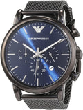 Shop Authentic Emporio Armani Chronograph Blue Dial Gun Metallic Mesh Bracelet Watch For Men - AR1979 - Luxxuri