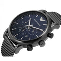  Shop Authentic Emporio Armani Chronograph Blue Dial Gun Metallic Mesh Bracelet Watch For Men - AR1979 - Luxxuri