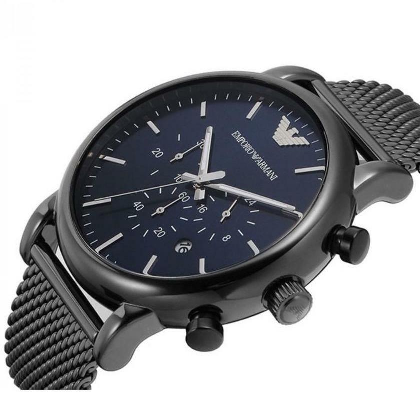  Shop Authentic Emporio Armani Chronograph Blue Dial Gun Metallic Mesh Bracelet Watch For Men - AR1979 - Luxxuri