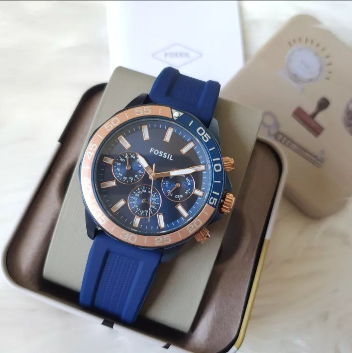  Shop Authentic Fossil Bannon Multifunction Blue Dial Blue Silicone Strap Watch for Men - BQ2498 - Luxxuri