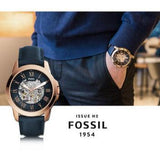  Shop Authentic Fossil Grant Automatic Skeleton Blue Dial Blue Leather Strap Watch for Men - ME3102 - Luxxuri