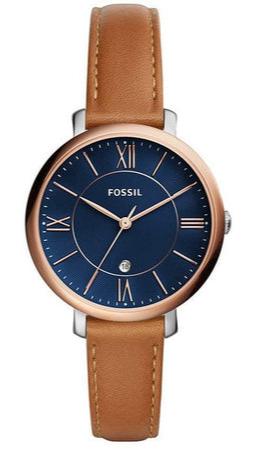 Shop Authentic Fossil Jacqueline Three Hand Date Luggage Blue Dial Brown Leather Strap Watch for Women - ES4274 - Luxxuri