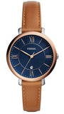  Shop Authentic Fossil Jacqueline Three Hand Date Luggage Blue Dial Brown Leather Strap Watch for Women - ES4274 - Luxxuri