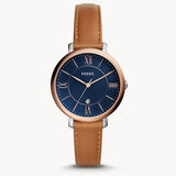  Shop Authentic Fossil Jacqueline Three Hand Date Luggage Blue Dial Brown Leather Strap Watch for Women - ES4274 - Luxxuri