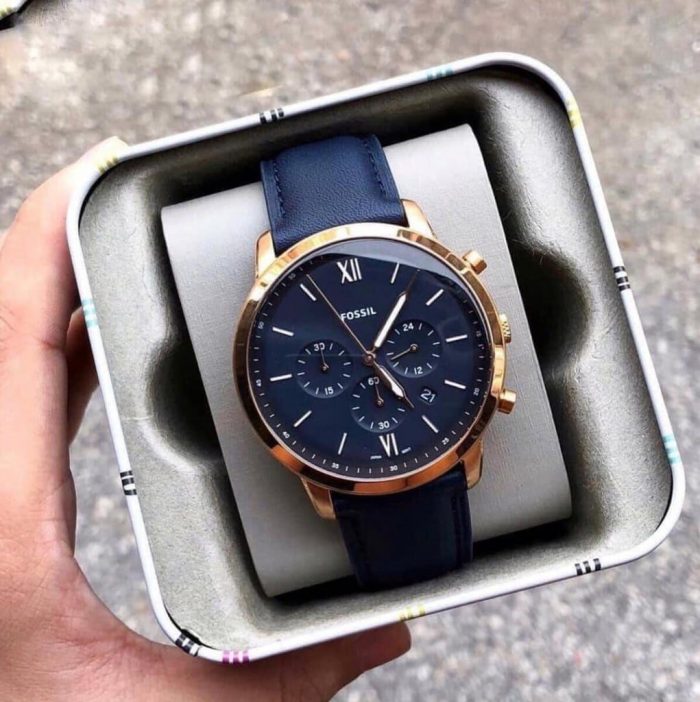  Shop Authentic Fossil Neutra Chronograph Blue Dial Blue Leather Strap Watch for Men - FS5454 - Luxxuri