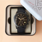  Shop Authentic Fossil Goodwin Chronograph Black Dial Black Leather Strap Watch for Men - FS5585 - Luxxuri