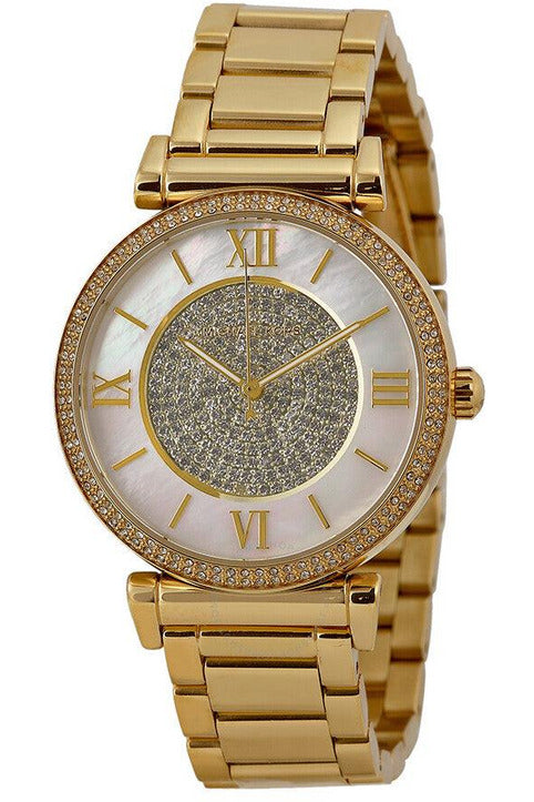  Shop Authentic Michael Kors Catlin Mother of Pearl Dial Gold Steel Strap Watch for Women - MK3332 - Luxxuri