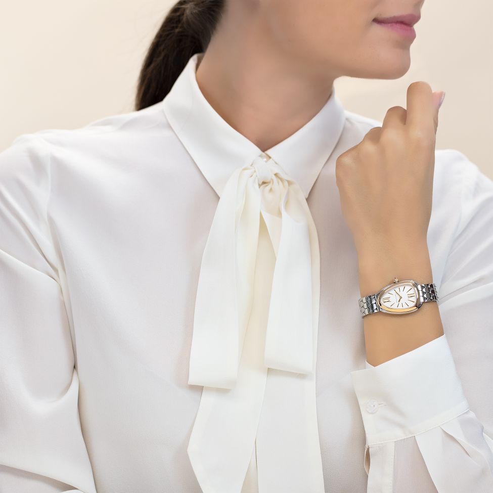  Shop Authentic Bvlgari Serpenti Seduttori Quartz Silver Dial Silver Steel Strap Watch for Women - SERPENTI103144 - Luxxuri