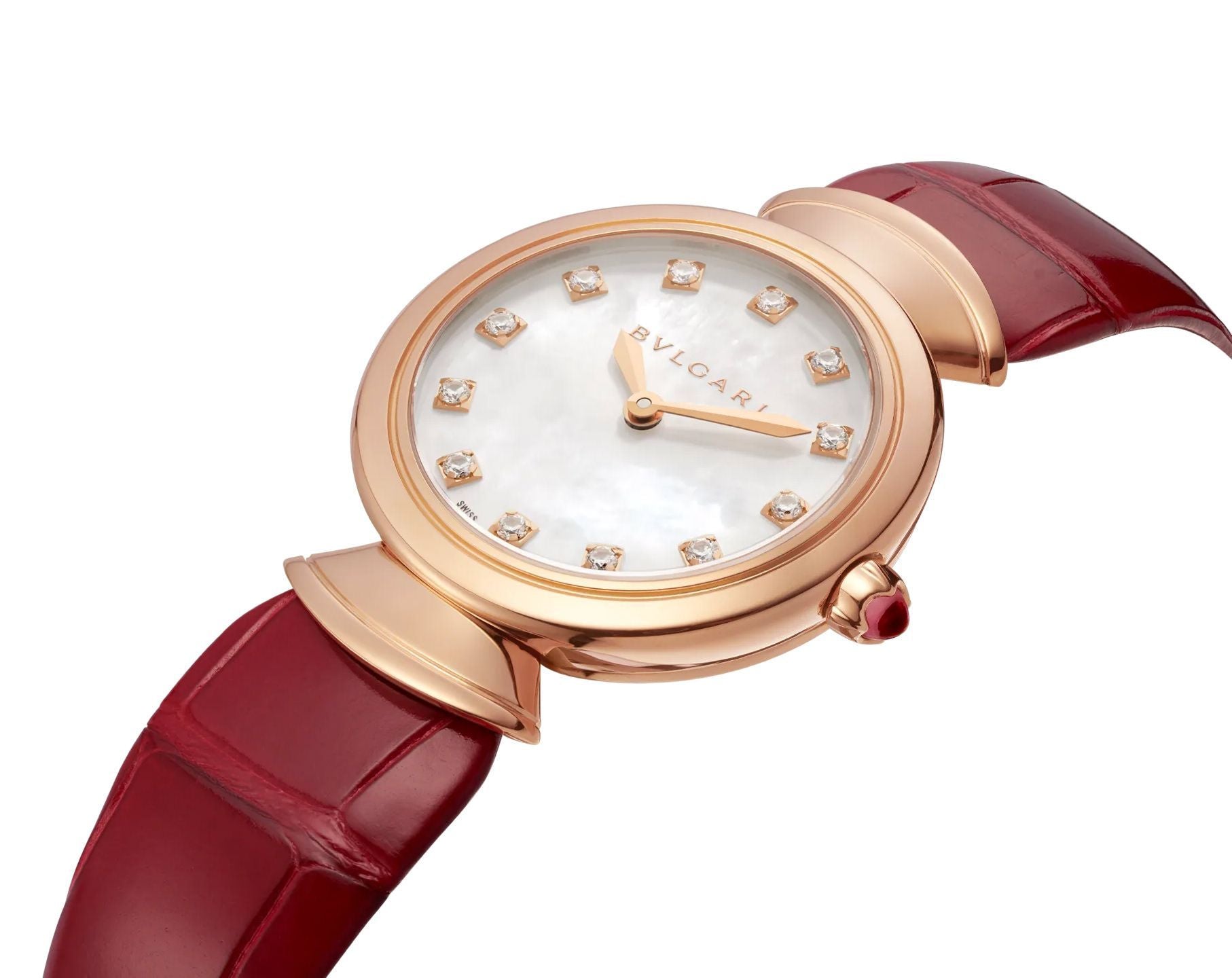  Shop Authentic Bvlgari Divas Dream Diamonds Mother of Pearl Dial Red Leather Strap Watch for Women - DREAM102840 - Luxxuri
