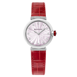  Shop Authentic Bvlgari Lvcea Intarsio Diamonds Mother of Pearl Pink Dial Red Leather Strap Watch for Women - LVCEA103619 - Luxxuri