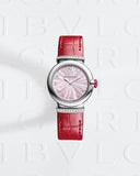  Shop Authentic Bvlgari Lvcea Intarsio Diamonds Mother of Pearl Pink Dial Red Leather Strap Watch for Women - LVCEA103619 - Luxxuri